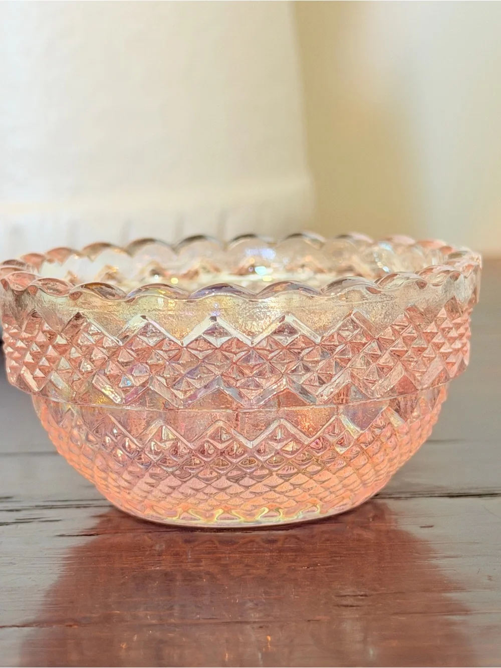 Vintage Salt Dip Pink Iridescent Glass by Mosser